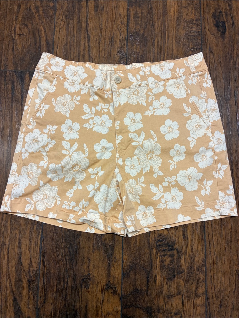 JACHS Girlfriend Peach and White Floral Bermuda Shorts